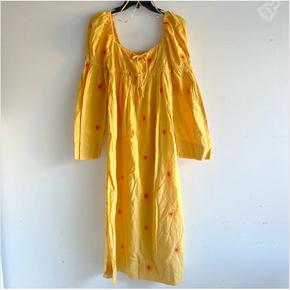 New! Free People Emory Embroidered Midi Dress Yellow nwot 22101 - Picture 3 of 10